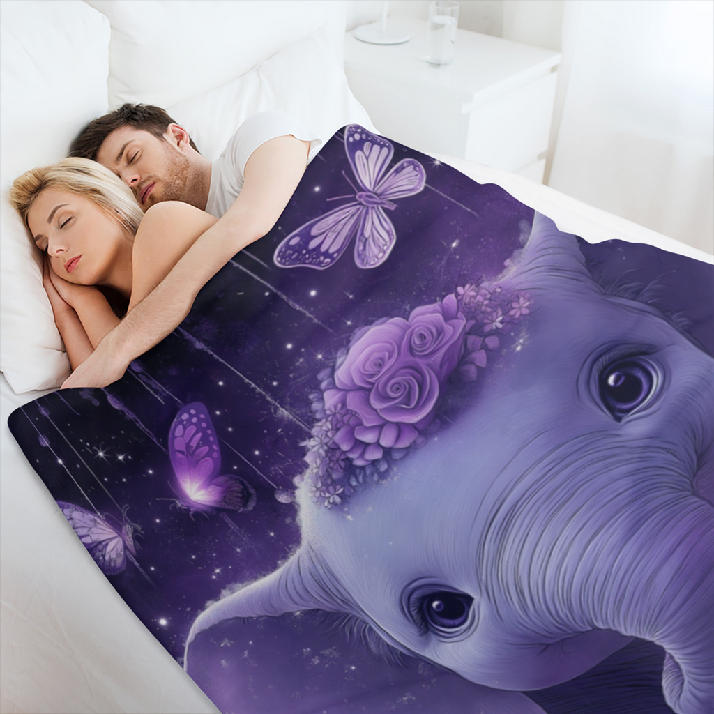 1pc Cozy Cute Purple Elephant Rose Butterfly Printed Throw Blanket - Ultra- Soft, Warm, and Lightweight Throw Blanket for Girls, Ladies, and Home Decor - Perfect for Sofa, Bed, Picnics, Travel, and Mu