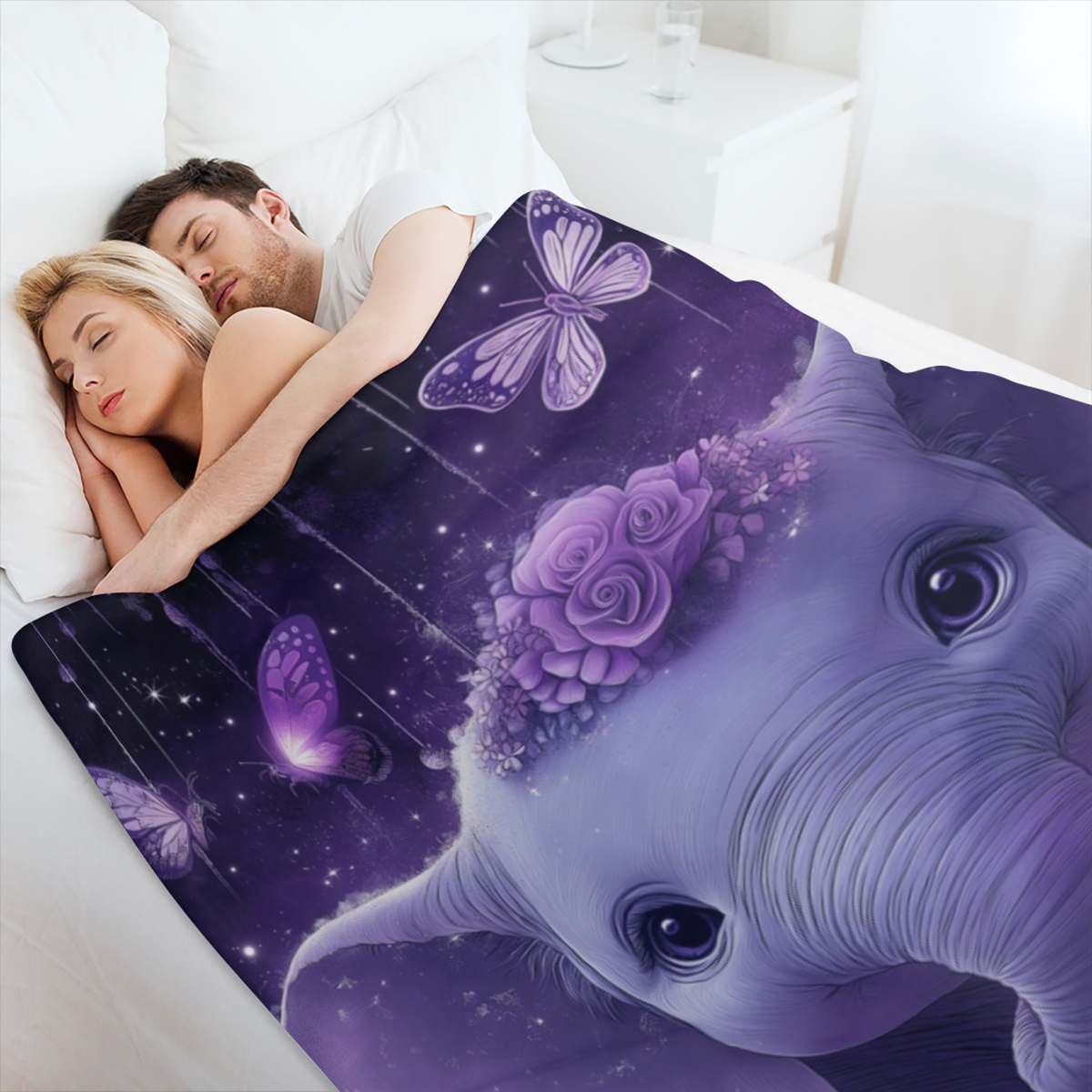 1pc Cozy Cute Purple Elephant Rose Butterfly Printed Throw Blanket - Ultra- Soft, Warm, and Lightweight Throw Blanket for Girls, Ladies, and Home Decor - Perfect for Sofa, Bed, Picnics, Travel, and Mu