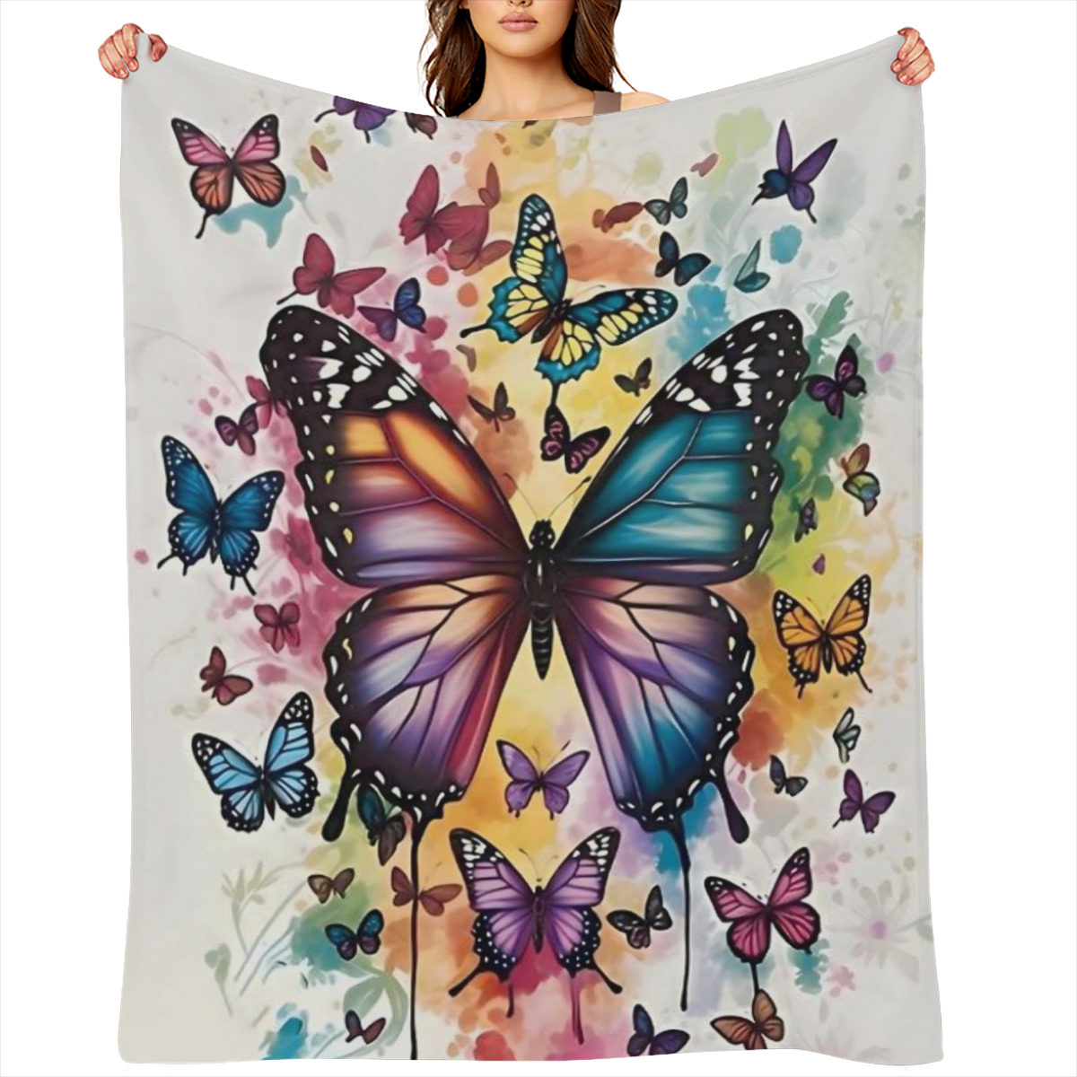 1 Comfortable and Stylish Colorful Butterfly Printed Flannel Throw Blanket Glamorous Design Machine Washable Perfect for All Seasons Suitable for Sofa Bed Office and Travel Ideal Birthday Gift for Fri