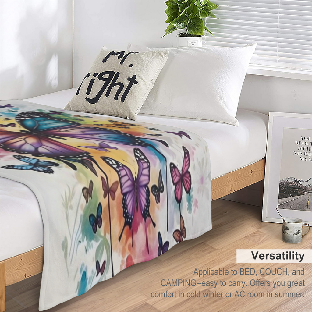 1 Comfortable and Stylish Colorful Butterfly Printed Flannel Throw Blanket Glamorous Design Machine Washable Perfect for All Seasons Suitable for Sofa Bed Office and Travel Ideal Birthday Gift for Fri