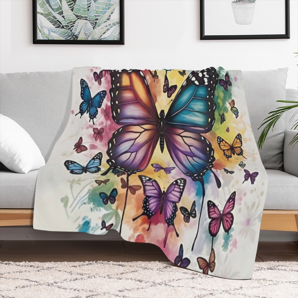 1 Comfortable and Stylish Colorful Butterfly Printed Flannel Throw Blanket Glamorous Design Machine Washable Perfect for All Seasons Suitable for Sofa Bed Office and Travel Ideal Birthday Gift for Fri