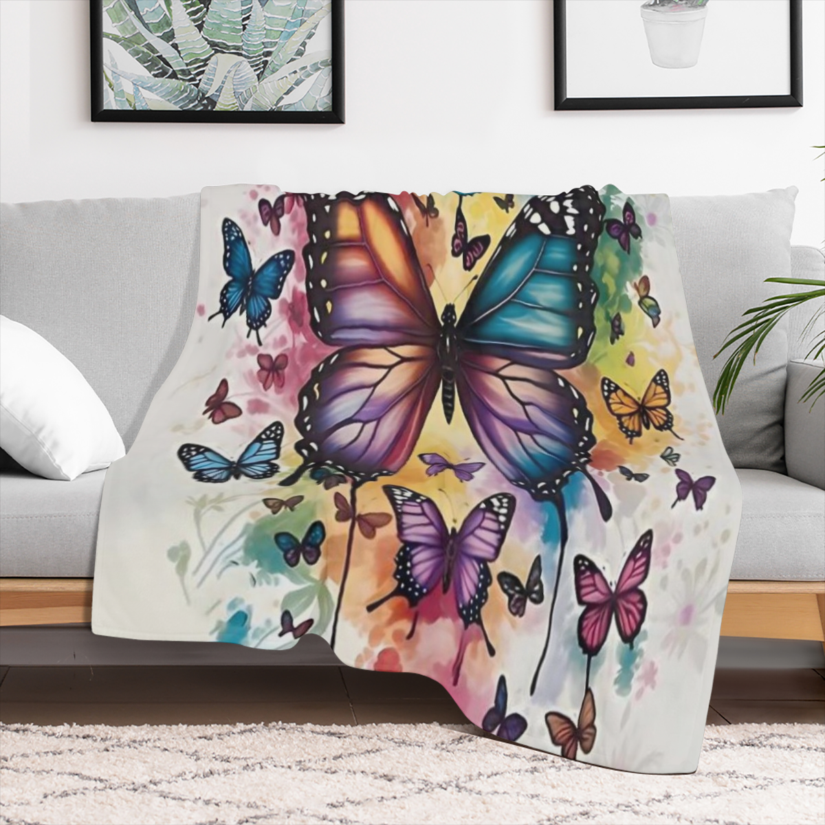 1 Comfortable and Stylish Colorful Butterfly Printed Flannel Throw Blanket Glamorous Design Machine Washable Perfect for All Seasons Suitable for Sofa Bed Office and Travel Ideal Birthday Gift for Fri