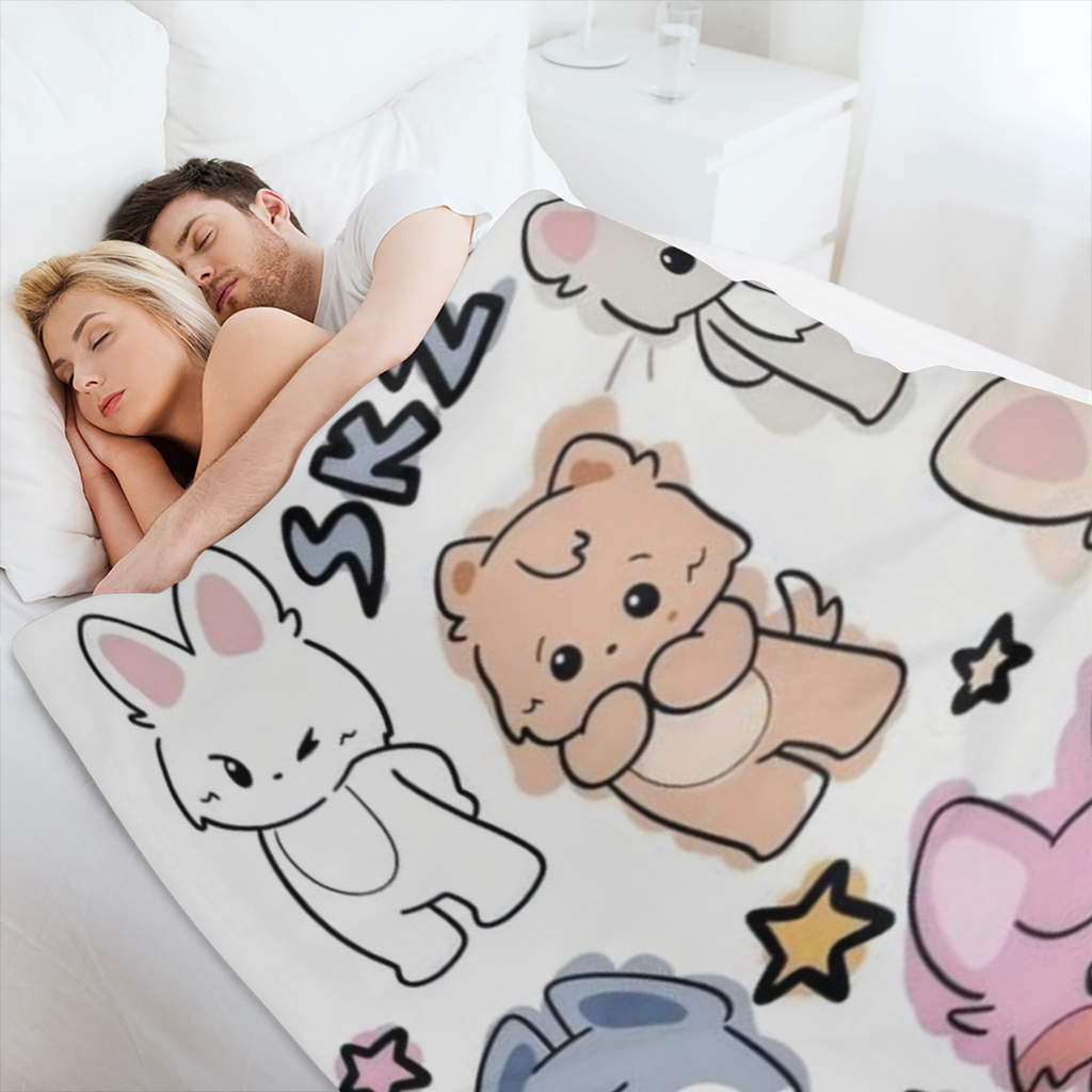 Cartoon Animal Flannel Throw Blanket Multi-Color Polyester Knit All-Season Comfort Machine Washable Ideal for Youngsters Anime Fans Playful Design with Expressive Characters Perfect for Bedroom Decor