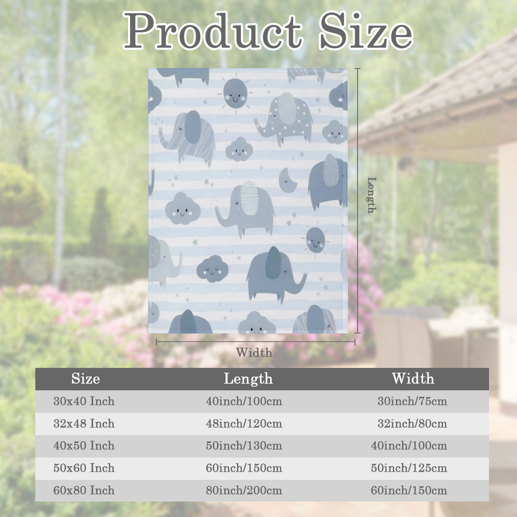 Soft and Cozy Blue-Grey Flannel Blanket with Cute Cartoon Elephants and Smiling Clouds Perfect for Youngsters Rooms and Home Use Machine Washable All-Season Comfort