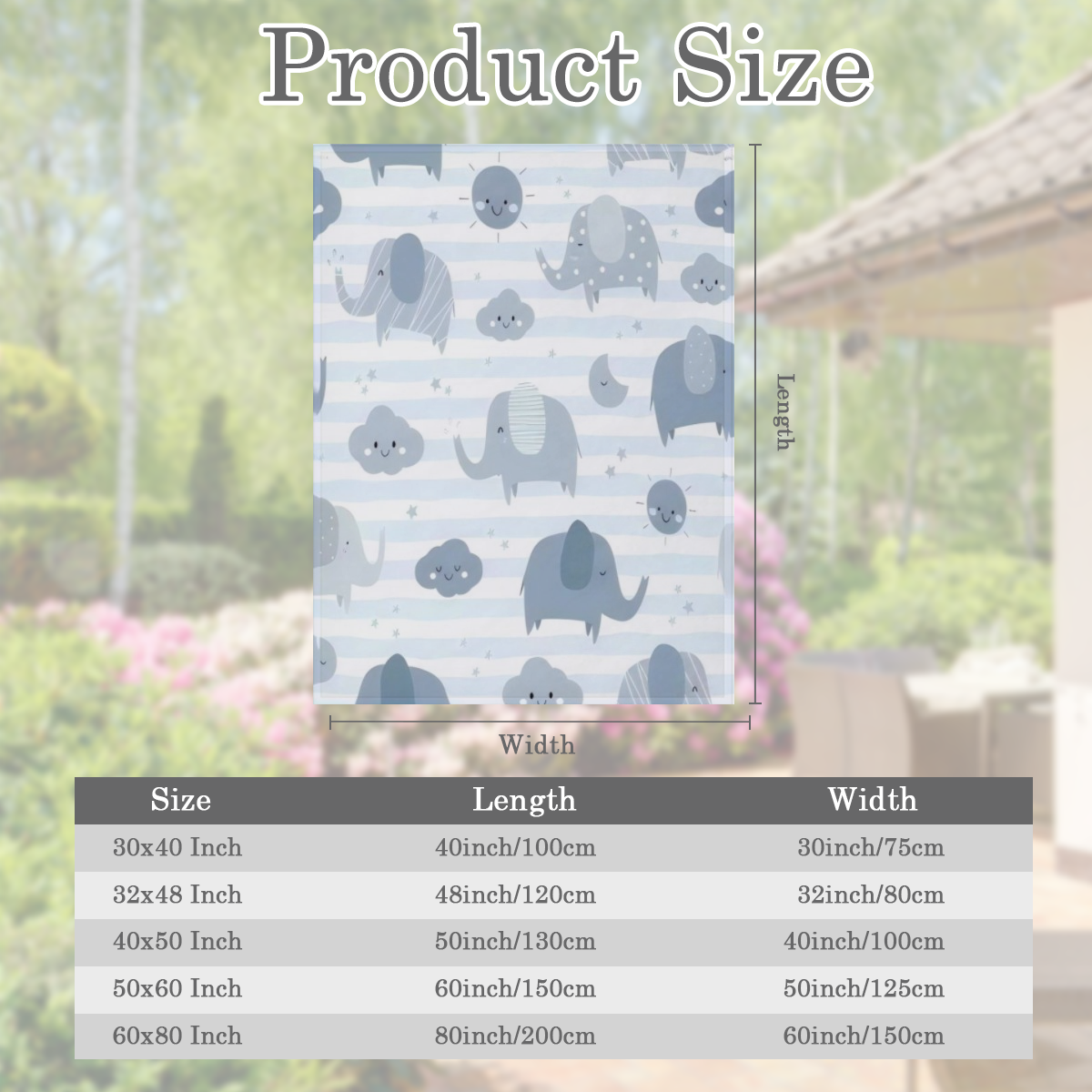 Soft and Cozy Blue-Grey Flannel Blanket with Cute Cartoon Elephants and Smiling Clouds Perfect for Youngsters Rooms and Home Use Machine Washable All-Season Comfort
