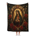Virgin Mary Praying Roses Throw Blanket Baroque Gothic Religious Aesthetic