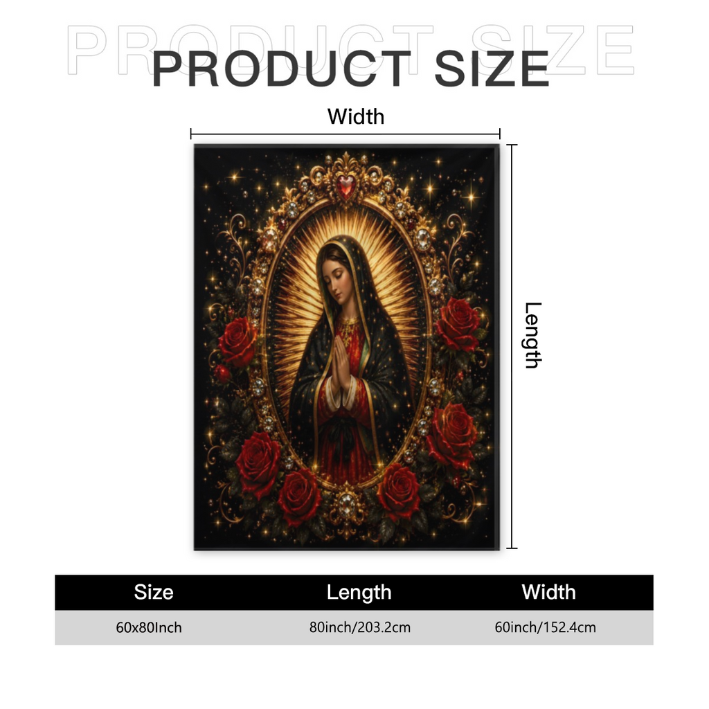 Virgin Mary Praying Roses Throw Blanket Baroque Gothic Religious Aesthetic