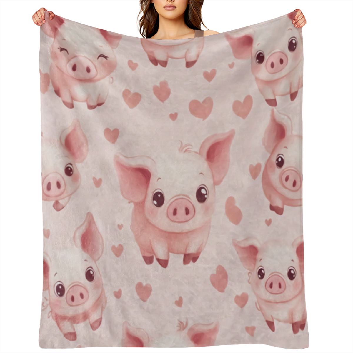 A classically- inspired heart- shaped pig print flannelette blanket - soft, warm and comfortable for sofas, beds, cars, offices, camping, travel - all season knitted polyester blanket - ideal gift