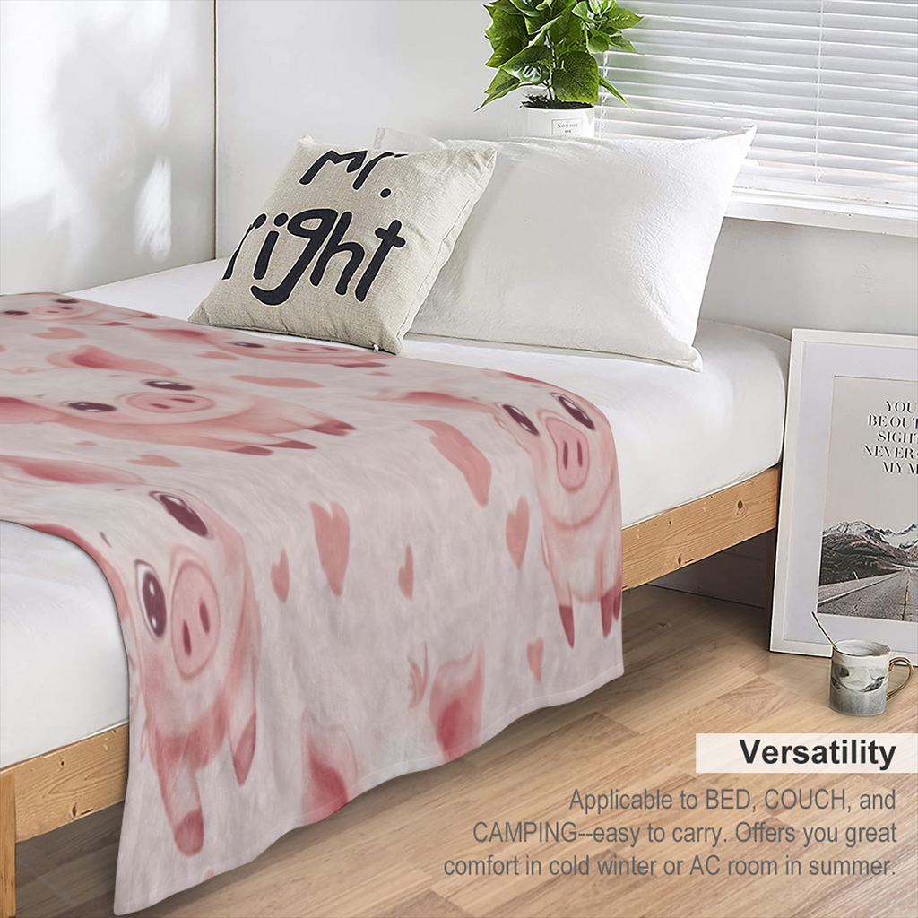 A classically- inspired heart- shaped pig print flannelette blanket - soft, warm and comfortable for sofas, beds, cars, offices, camping, travel - all season knitted polyester blanket - ideal gift
