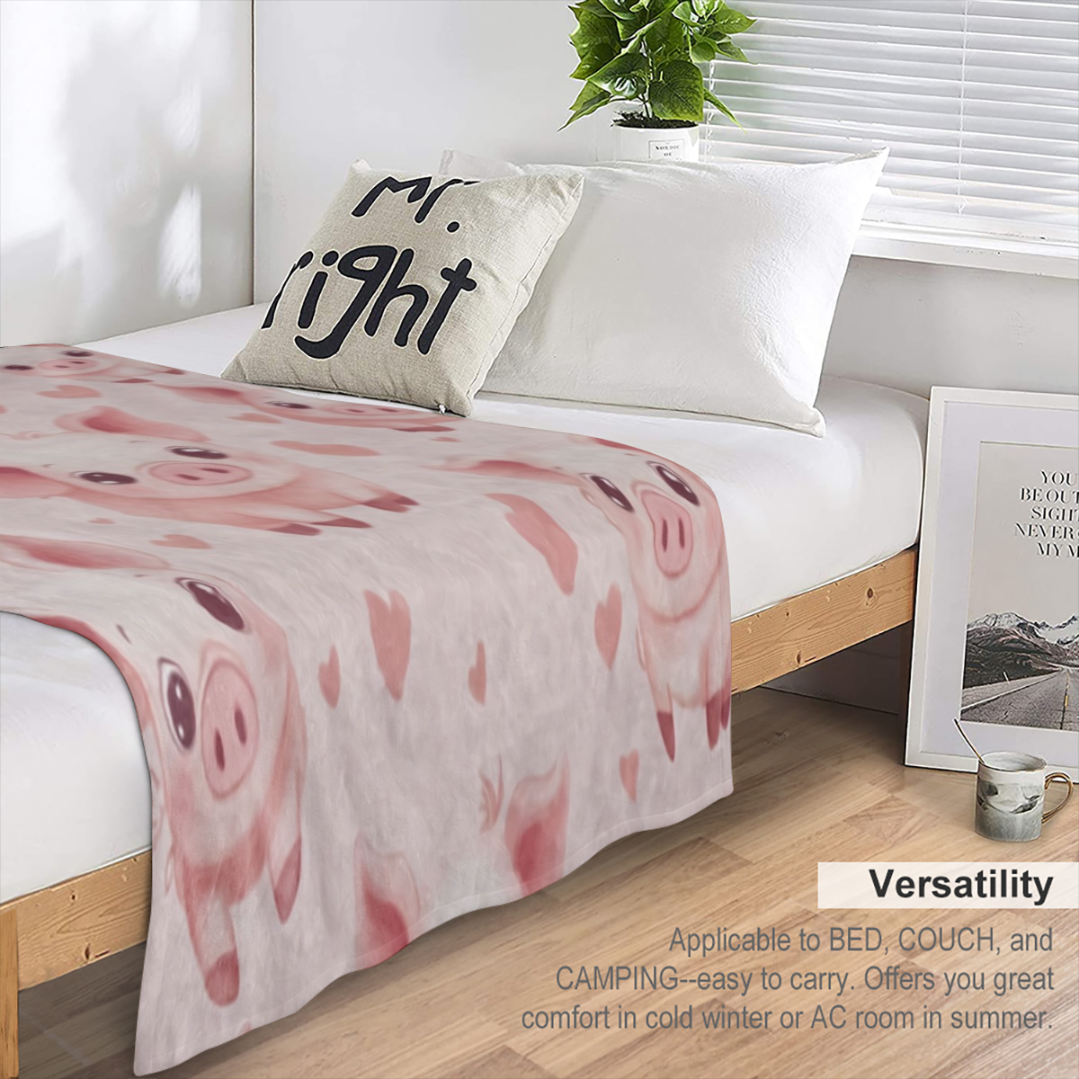 A classically- inspired heart- shaped pig print flannelette blanket - soft, warm and comfortable for sofas, beds, cars, offices, camping, travel - all season knitted polyester blanket - ideal gift