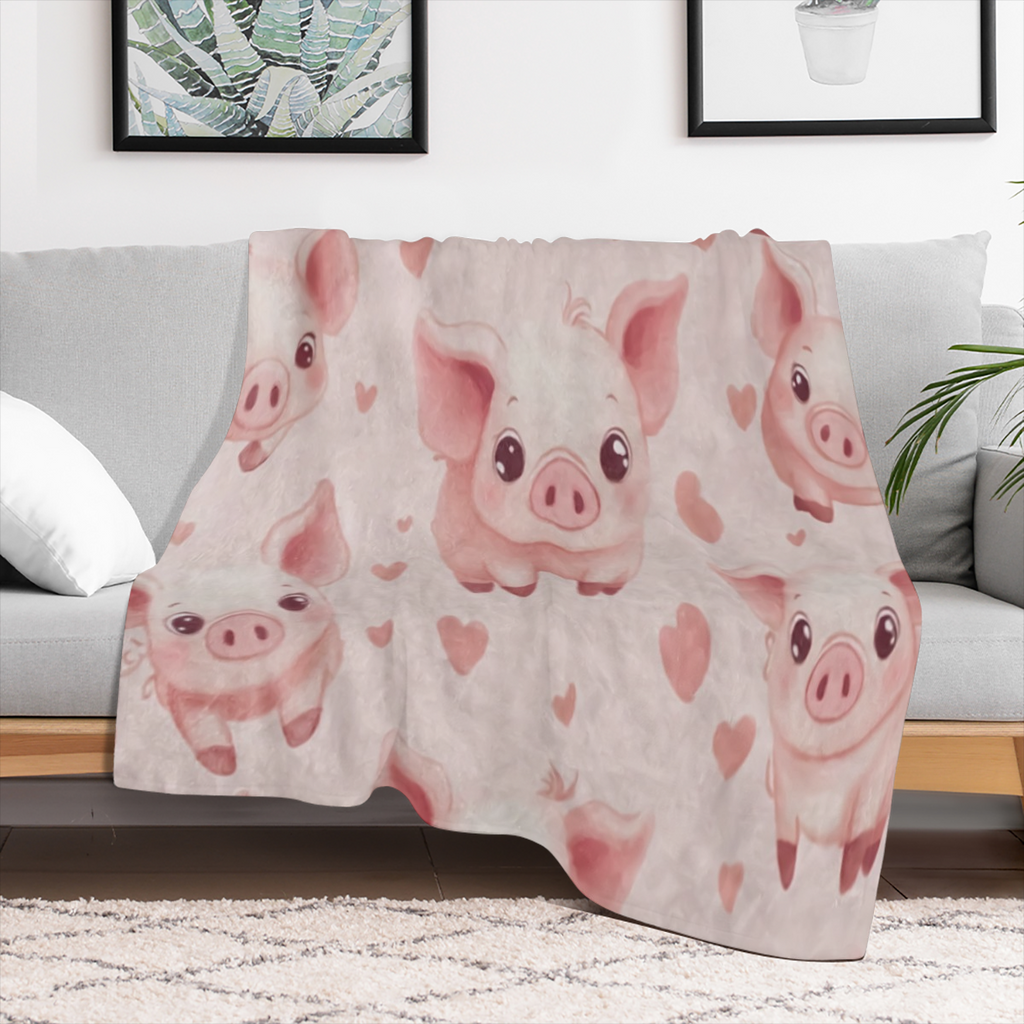 A classically- inspired heart- shaped pig print flannelette blanket - soft, warm and comfortable for sofas, beds, cars, offices, camping, travel - all season knitted polyester blanket - ideal gift