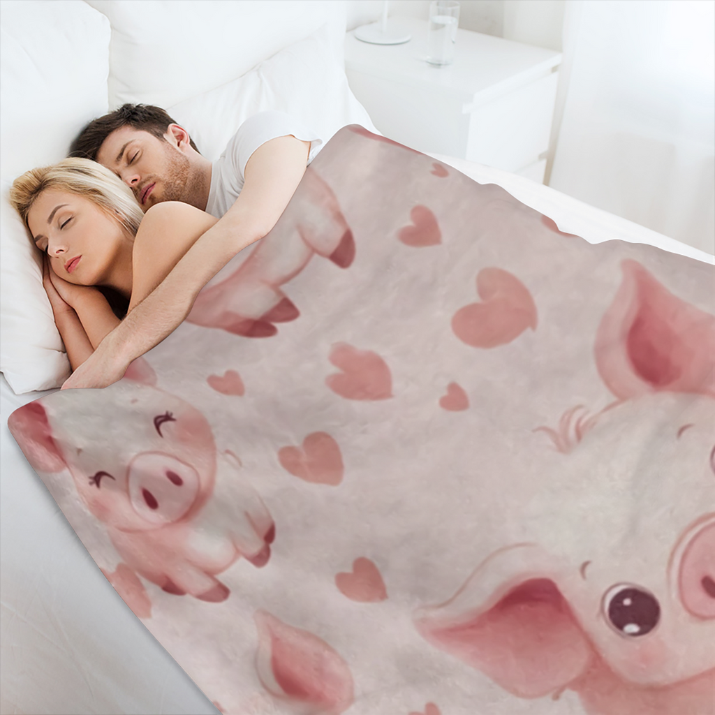 A classically- inspired heart- shaped pig print flannelette blanket - soft, warm and comfortable for sofas, beds, cars, offices, camping, travel - all season knitted polyester blanket - ideal gift