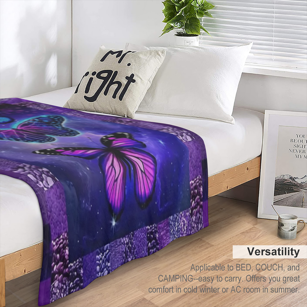 1pc Dreamy Colorful Butterfly Print Blanket, Flannel Blanket, Soft Warm Throw Blanket Nap Blanket For Couch Sofa Office Bed Camping Travel, Multi- purpose Gift Blanket For All Season