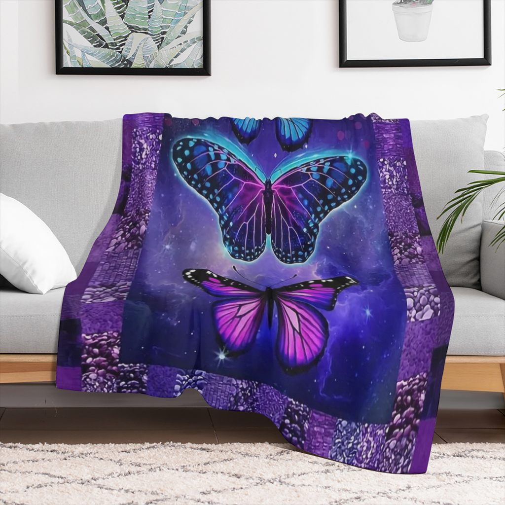1pc Dreamy Colorful Butterfly Print Blanket, Flannel Blanket, Soft Warm Throw Blanket Nap Blanket For Couch Sofa Office Bed Camping Travel, Multi- purpose Gift Blanket For All Season