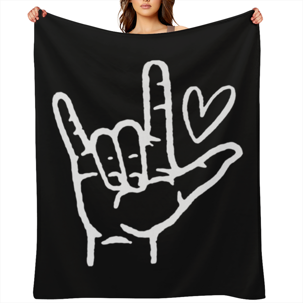 ASL I Love You Sign Language Black Super Soft Flannel Blanket, 280GSM Cozy Polyester, Contemporary Heart Gesture Print, All- Season Use, Machine Washable, Multi- Size Options ( 30x40in40x50in50x60in60