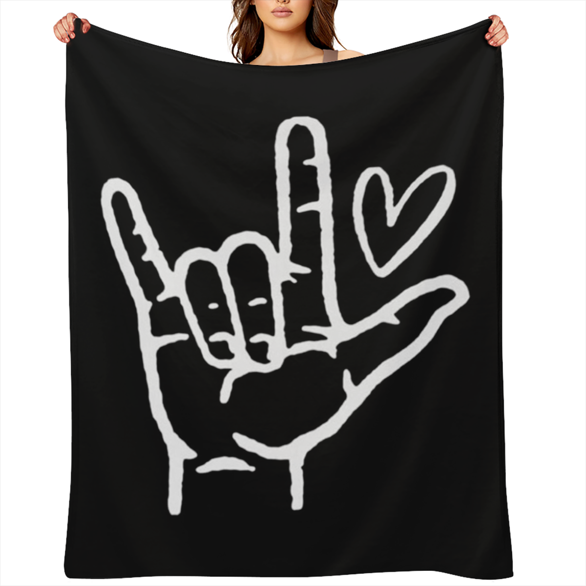 ASL I Love You Sign Language Black Super Soft Flannel Blanket, 280GSM Cozy Polyester, Contemporary Heart Gesture Print, All- Season Use, Machine Washable, Multi- Size Options ( 30x40in40x50in50x60in60