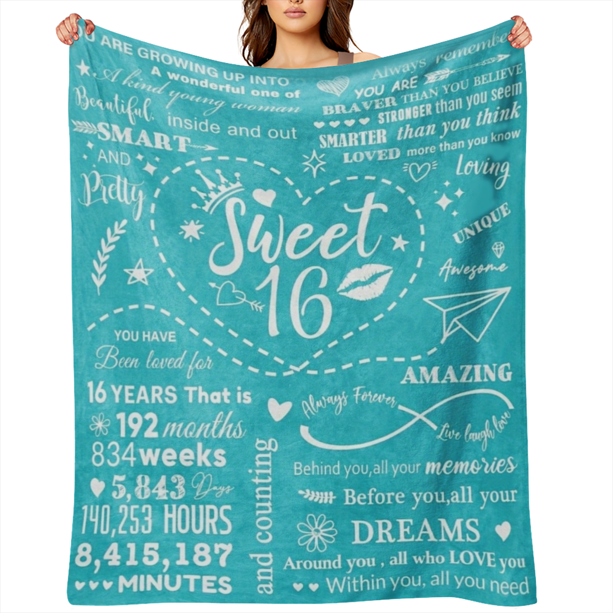 1pc French- Style Knit Polyester Throw Blanket, All- Season Cozy Bedding, with Inspirational Sweet 16 Birthday Print, for 16 Year Old Girls, Perfect Gift from Parents or Friends