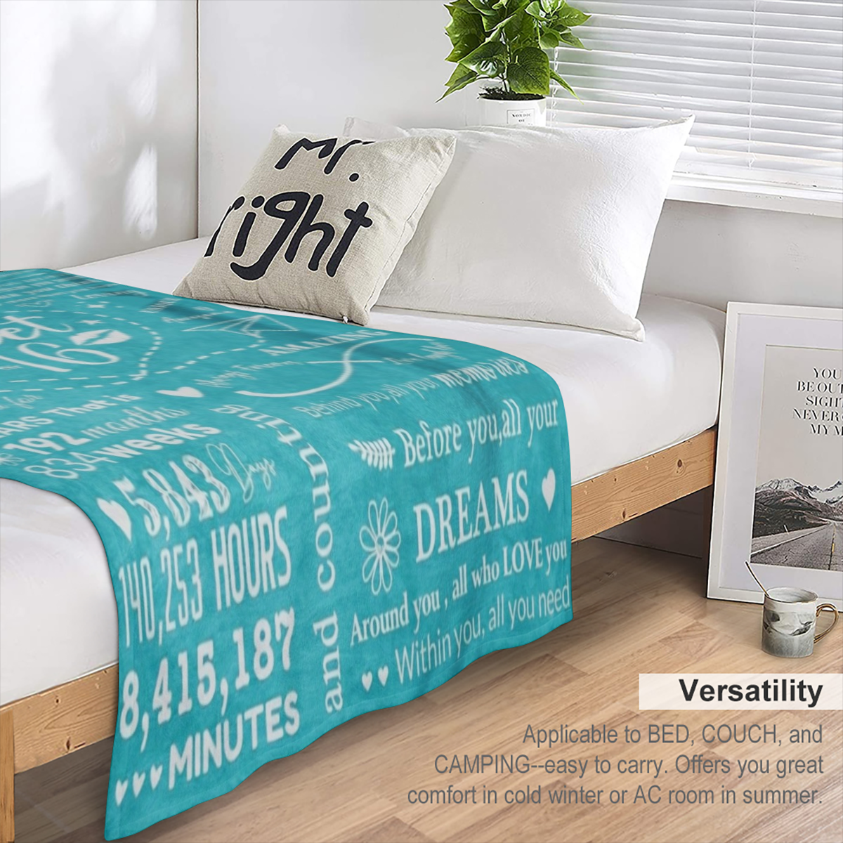 1pc French- Style Knit Polyester Throw Blanket, All- Season Cozy Bedding, with Inspirational Sweet 16 Birthday Print, for 16 Year Old Girls, Perfect Gift from Parents or Friends