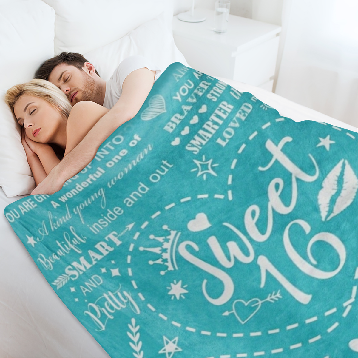 1pc French- Style Knit Polyester Throw Blanket, All- Season Cozy Bedding, with Inspirational Sweet 16 Birthday Print, for 16 Year Old Girls, Perfect Gift from Parents or Friends
