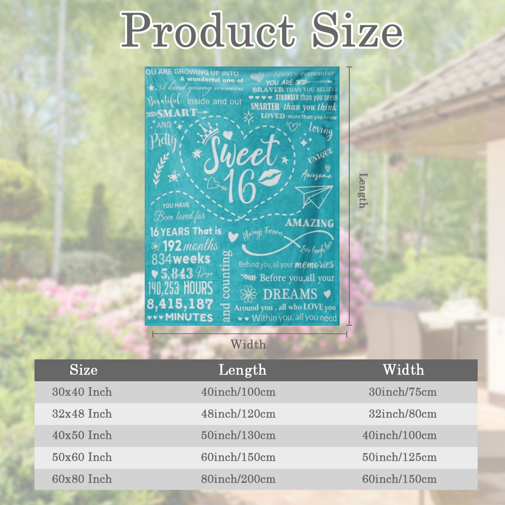 1pc French- Style Knit Polyester Throw Blanket, All- Season Cozy Bedding, with Inspirational Sweet 16 Birthday Print, for 16 Year Old Girls, Perfect Gift from Parents or Friends