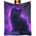 1pc Purple Flame Black Cat Print Flannel Blanket - Ultra- Soft, Warm, and Lightweight Throw for Couch, Sofa, Office, Bed, Camping, and Traveling Nap - All Seasons Holiday Perfect Gift for Friends and