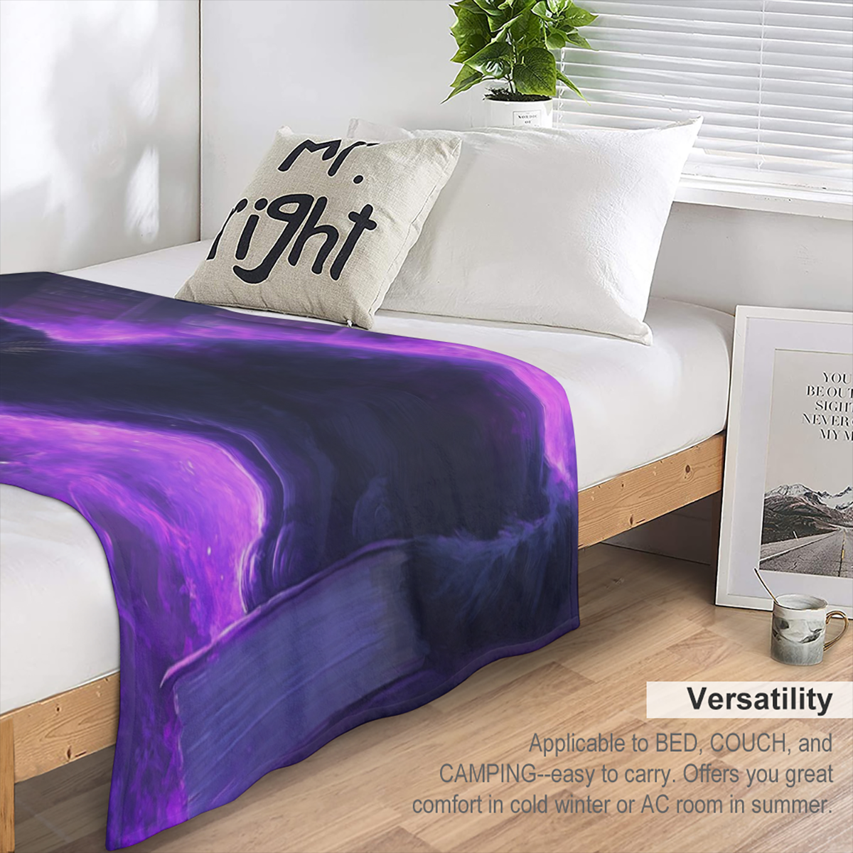 1pc Purple Flame Black Cat Print Flannel Blanket - Ultra- Soft, Warm, and Lightweight Throw for Couch, Sofa, Office, Bed, Camping, and Traveling Nap - All Seasons Holiday Perfect Gift for Friends and