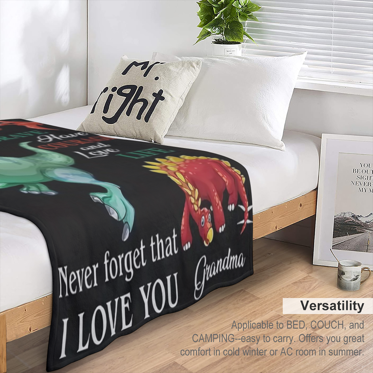Cozy Dinosaur Pattern Flannel Throw Blanket - Soft, Warm & Lightweight for Couch, Bed, Office, and Travel - Versatile All- Season Gift for Family and Friends