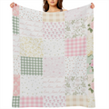Cozy Patchwork Flannel Throw Soft 1pc Cozy Patchwork Flannel Throw Blanket - Warm All- Season Comfort, Grid Pattern, Strawberry & Floral Design for Sofa, Bed, Home Decor