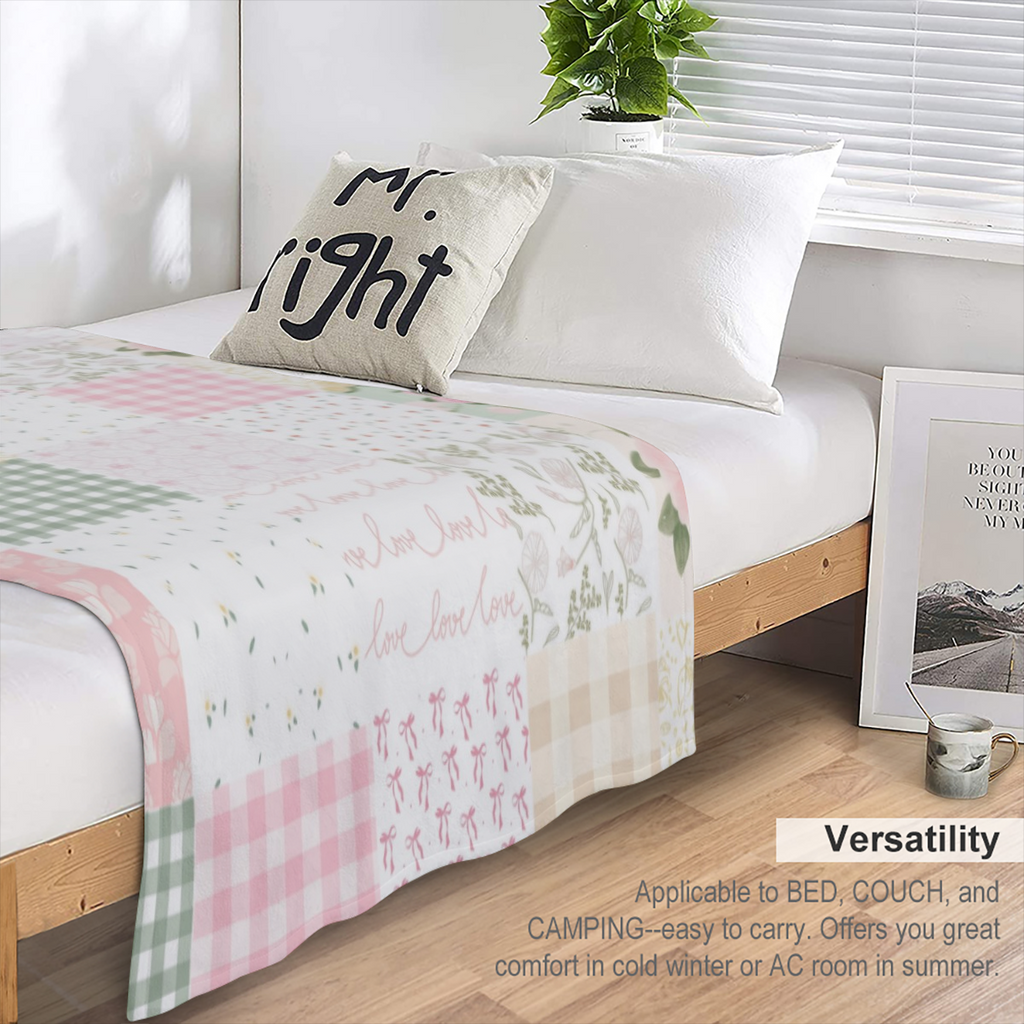 Cozy Patchwork Flannel Throw Soft 1pc Cozy Patchwork Flannel Throw Blanket - Warm All- Season Comfort, Grid Pattern, Strawberry & Floral Design for Sofa, Bed, Home Decor