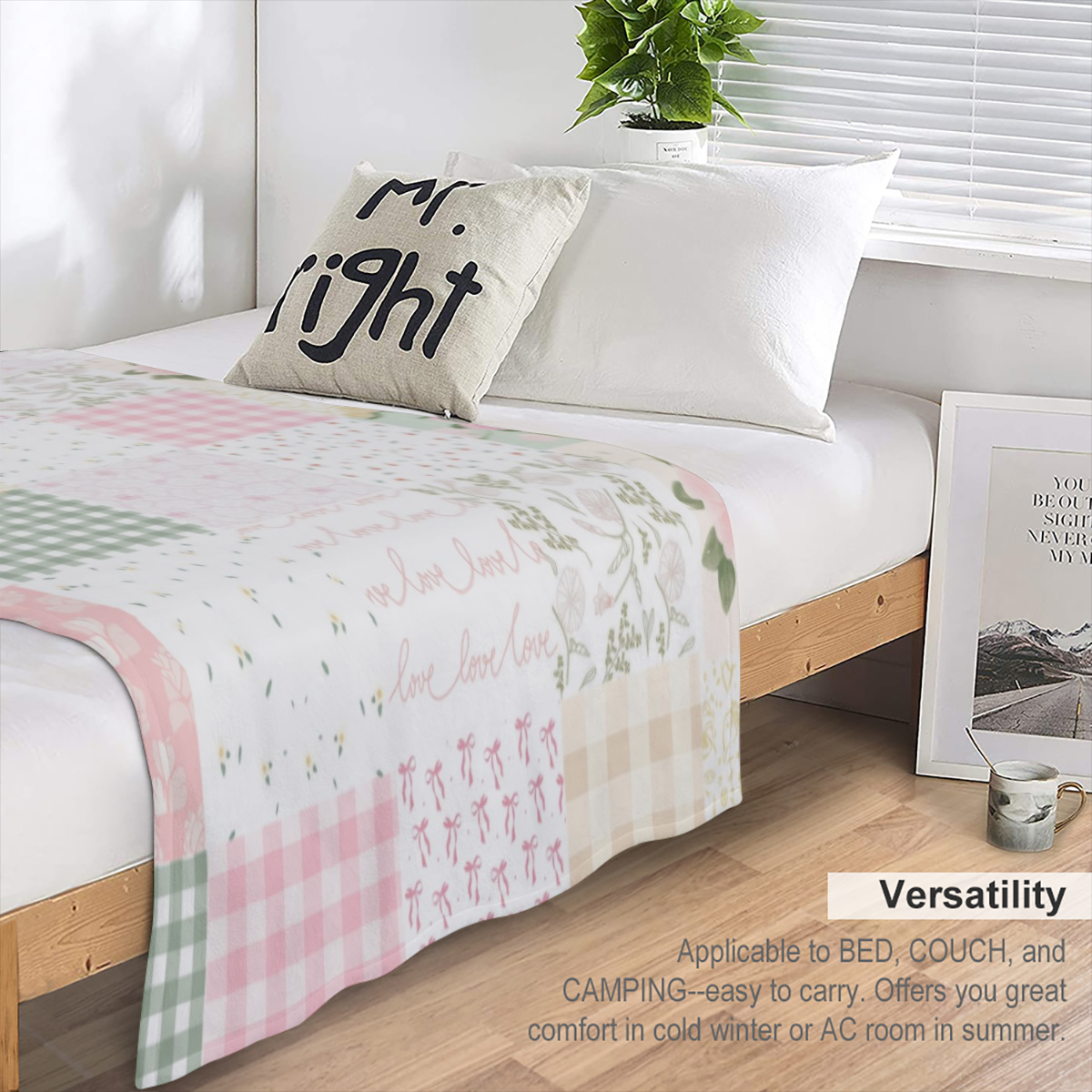 Cozy Patchwork Flannel Throw Soft 1pc Cozy Patchwork Flannel Throw Blanket - Warm All- Season Comfort, Grid Pattern, Strawberry & Floral Design for Sofa, Bed, Home Decor