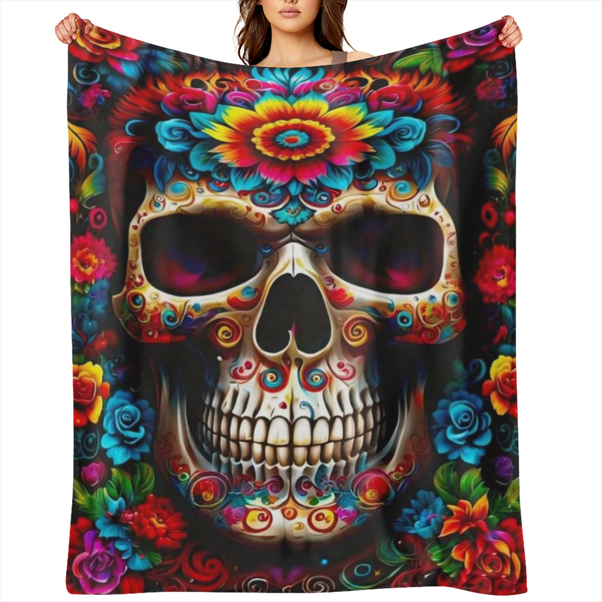 Soft Lightweight Skull Print Blanket - Perfect for Travel Camping and Home Use - Durable Flannel Fabric Multiple Sizes Available for Autumn