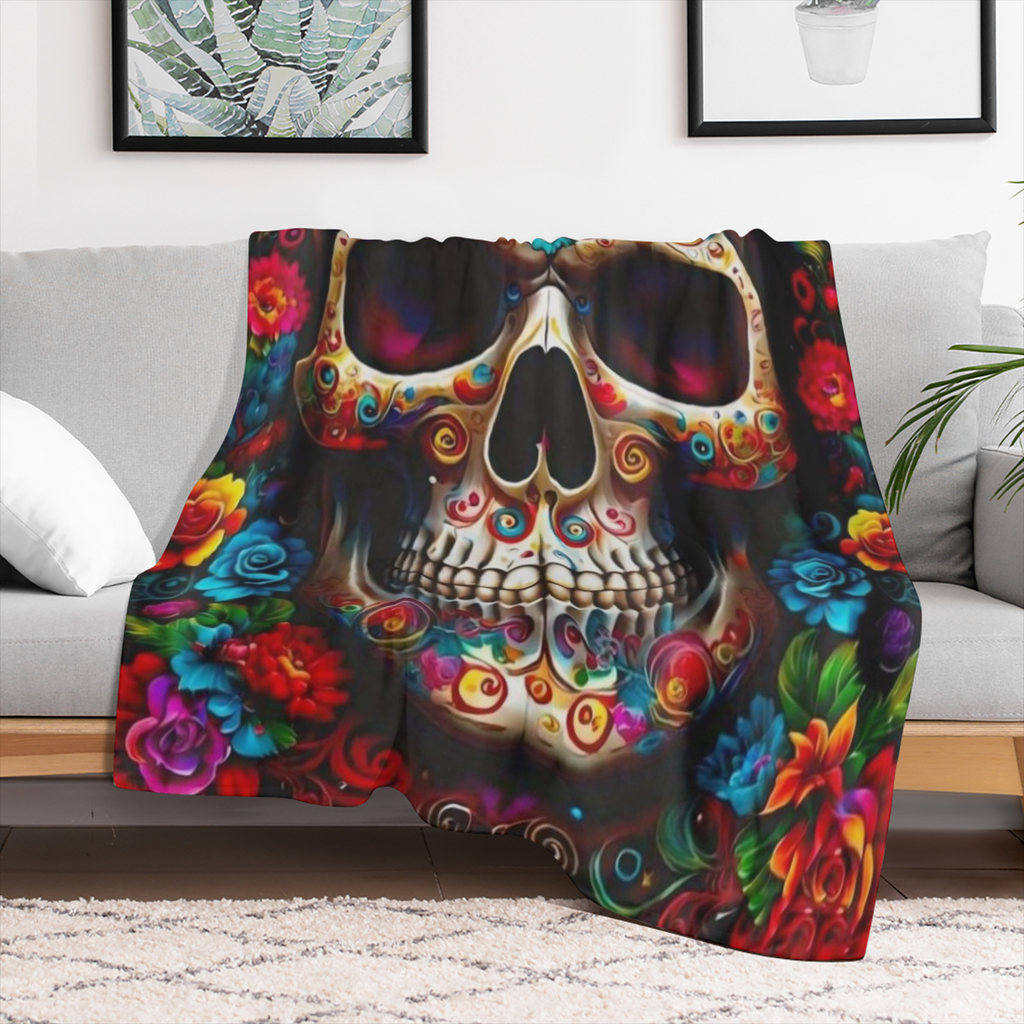 Soft Lightweight Skull Print Blanket - Perfect for Travel Camping and Home Use - Durable Flannel Fabric Multiple Sizes Available for Autumn