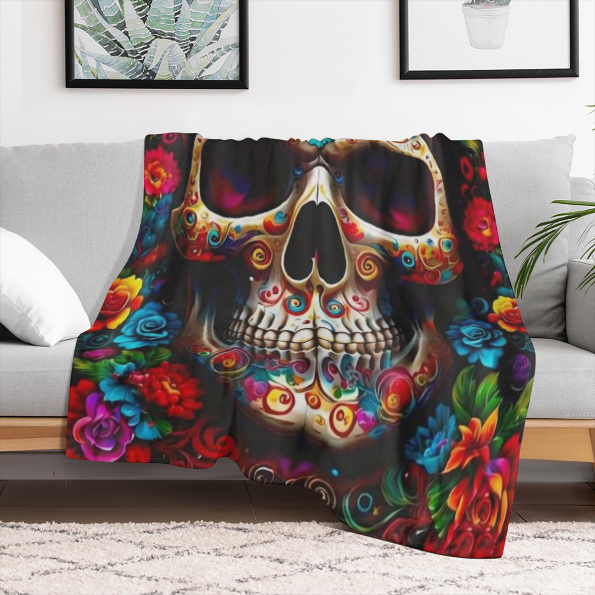 Soft Lightweight Skull Print Blanket - Perfect for Travel Camping and Home Use - Durable Flannel Fabric Multiple Sizes Available for Autumn