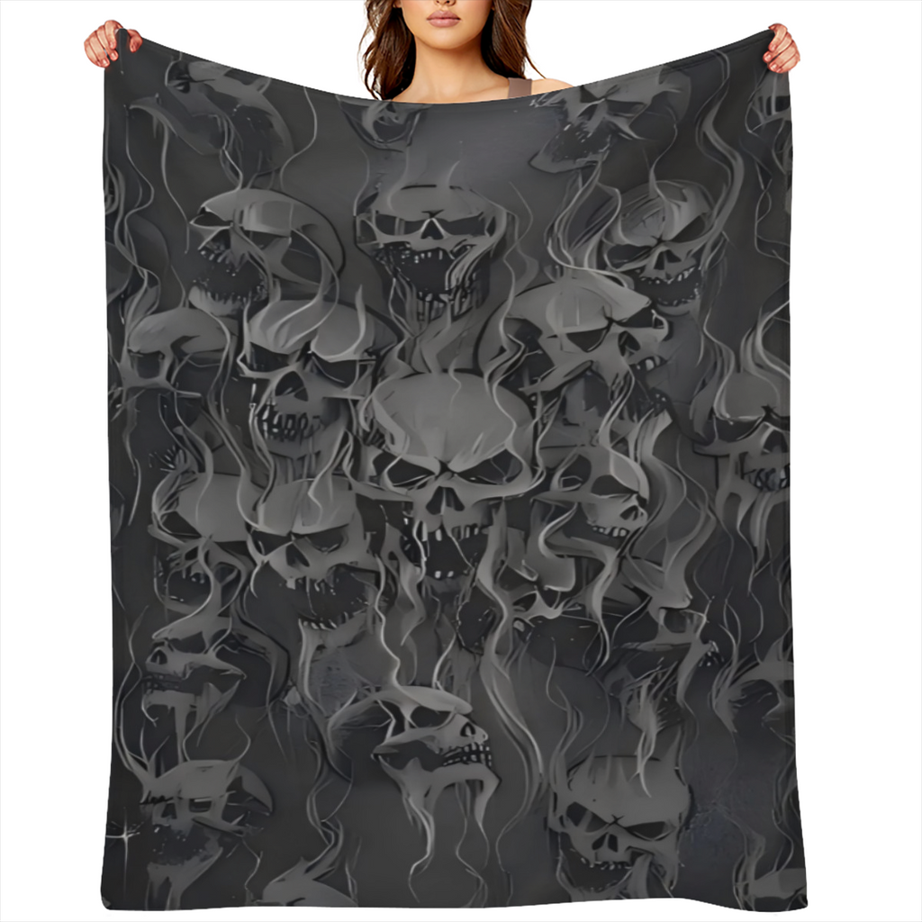 1pc Gothic Skull Print Flannel Fleece Throw Blanket - Vintage Style All-Season Cozy Ultra Soft Microfiber Lightweight Warm Digital Print Washable Ideal for Sofa Bed Office Camping Travel - 250-300gsm