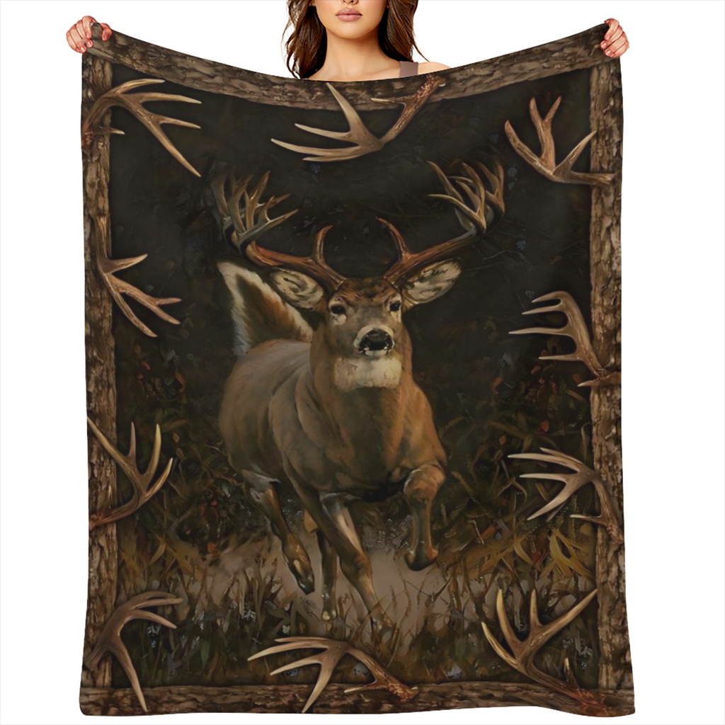 1 deer animal print blanket, flannel blanket, sofa office bed and travel blanket