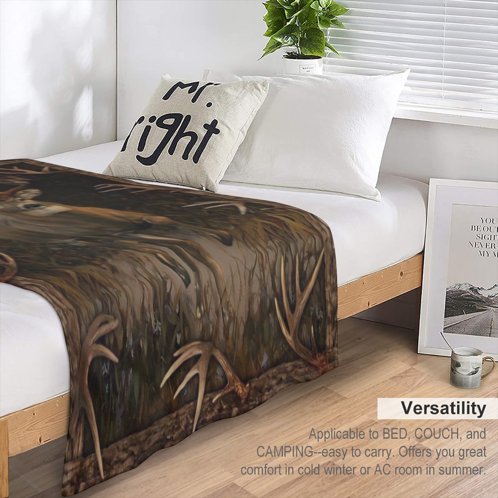 1 deer animal print blanket, flannel blanket, sofa office bed and travel blanket