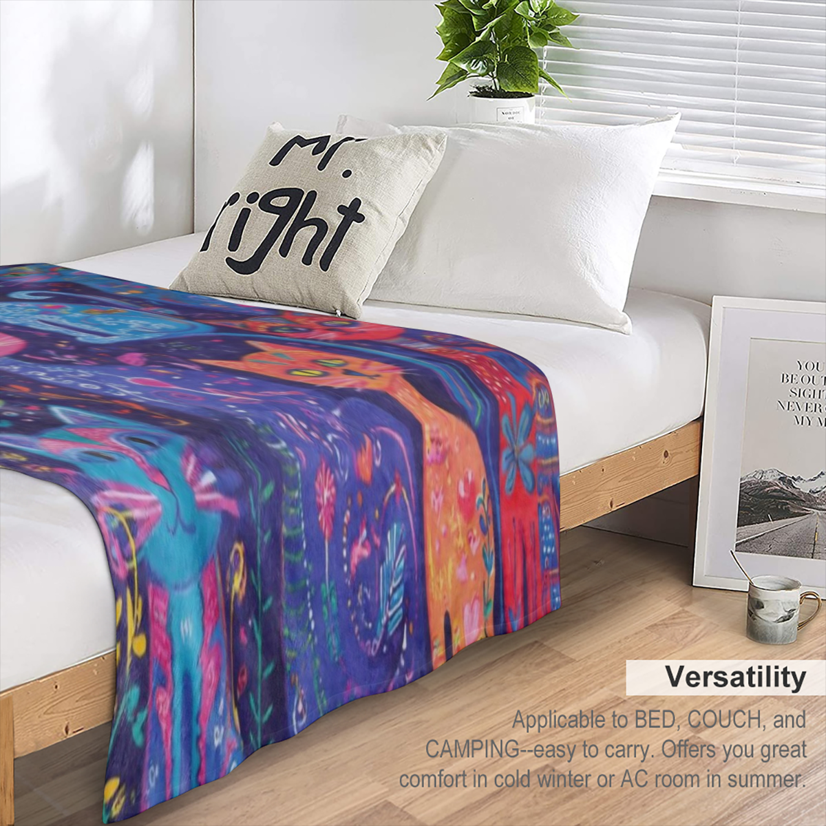 1 Vintage cat print Flannel blanket - soft, comfortable and warm knitted polyester blanket for sofas, beds, offices, camping, travel - Gift blanket for all seasons, digital printing, 250- 300gm2