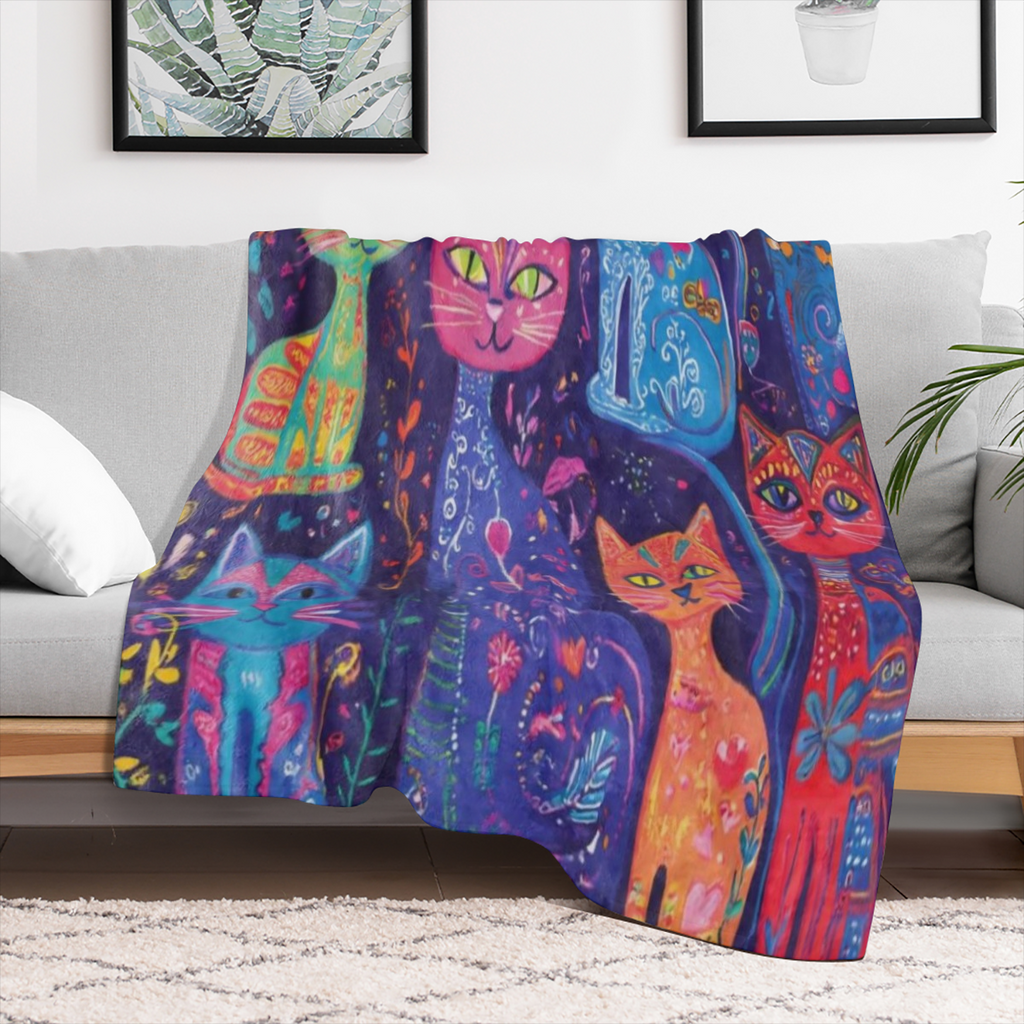 1 Vintage cat print Flannel blanket - soft, comfortable and warm knitted polyester blanket for sofas, beds, offices, camping, travel - Gift blanket for all seasons, digital printing, 250- 300gm2