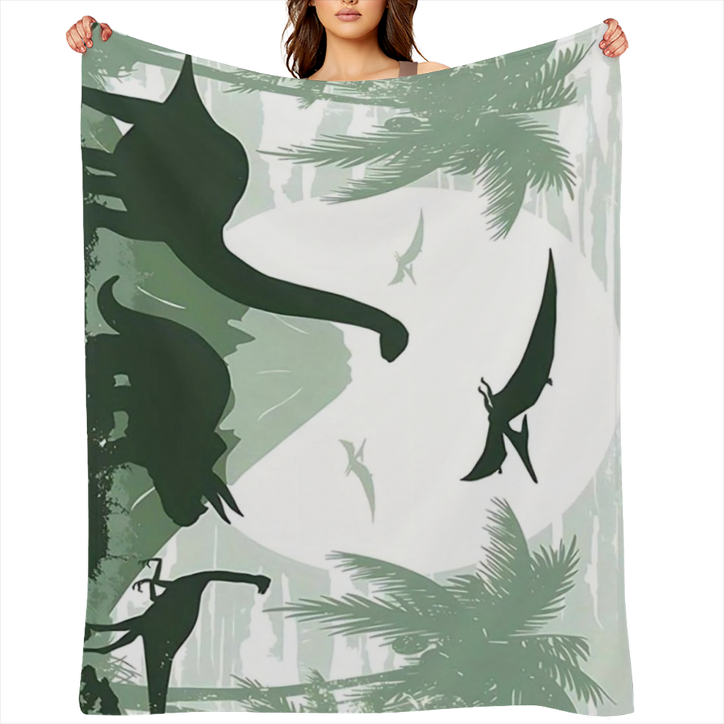 Cozy Dinosaur World Print Flannel Blanket Soft Warm Throw for Couch, Sofa, Office, Bed, Camping, Traveling - Multi- Purpose Holiday Gift Blanket