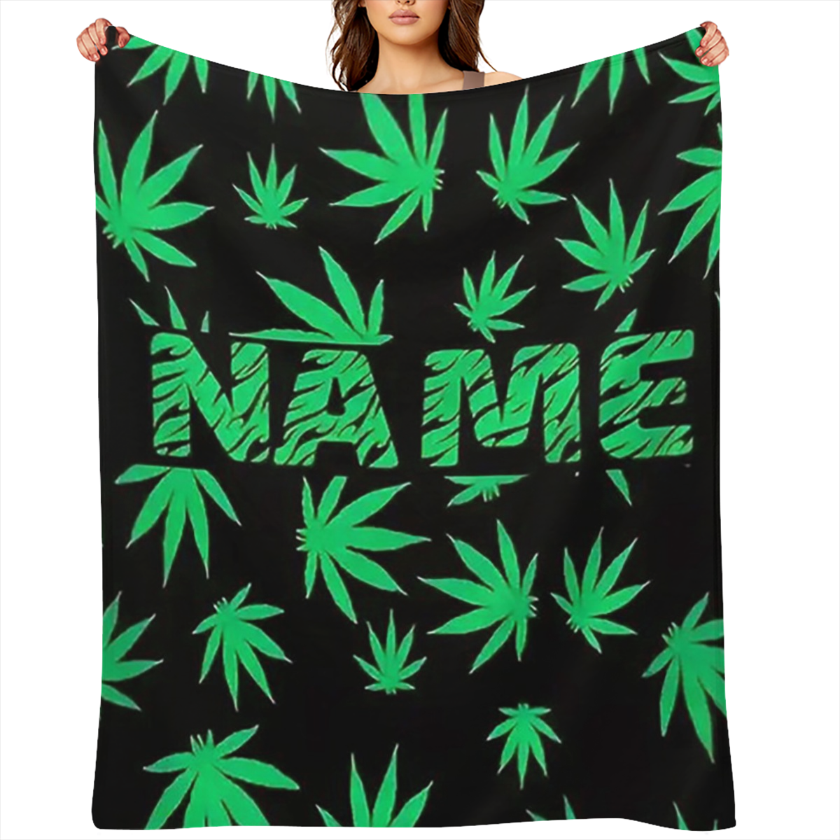 1 Green leaf pattern flannel blanket - soft, warm, allergy-resistant, rip-resistant digital printed blanket for sofas, beds, travel, camping and living rooms - machine washable, modern, all-season