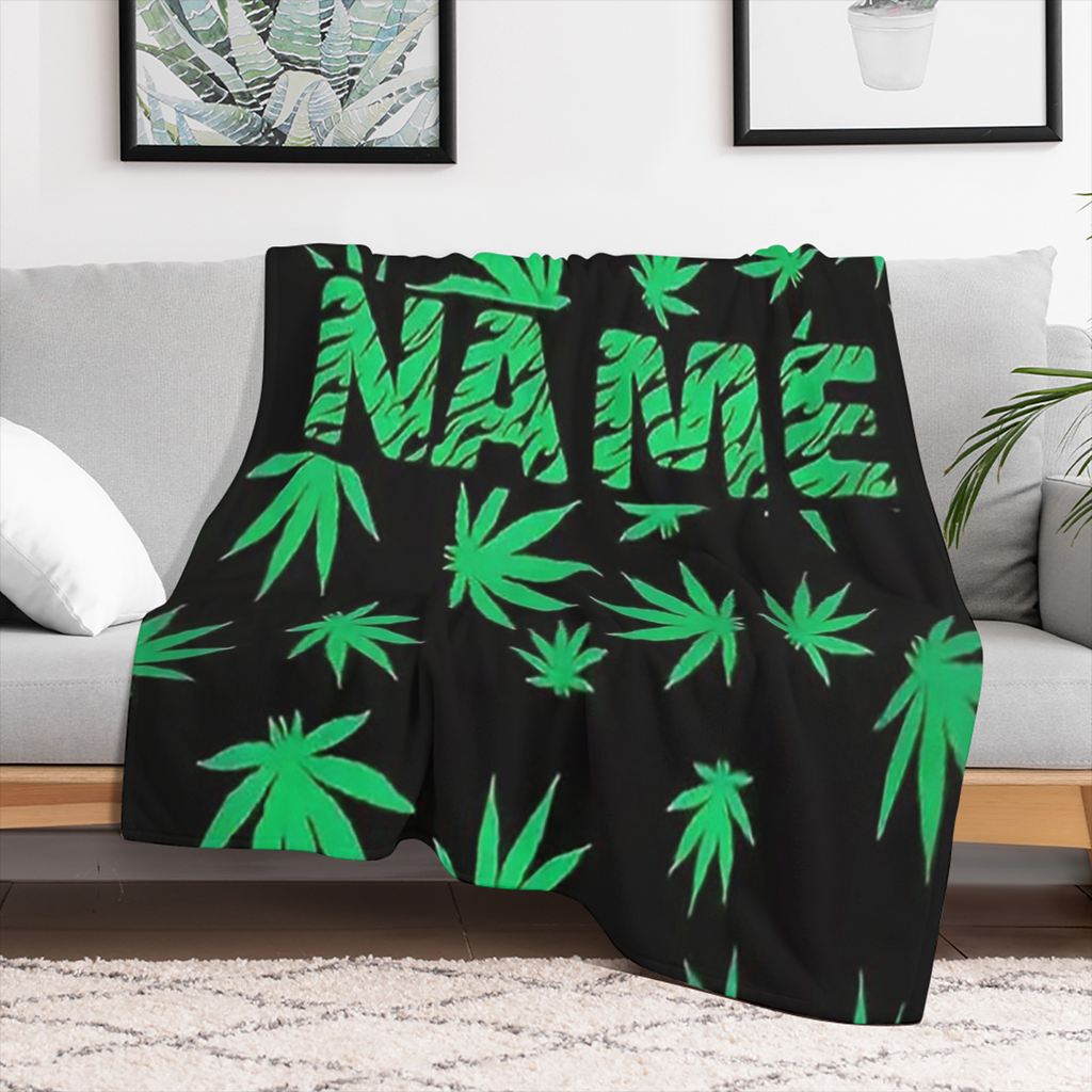 1 Green leaf pattern flannel blanket - soft, warm, allergy-resistant, rip-resistant digital printed blanket for sofas, beds, travel, camping and living rooms - machine washable, modern, all-season