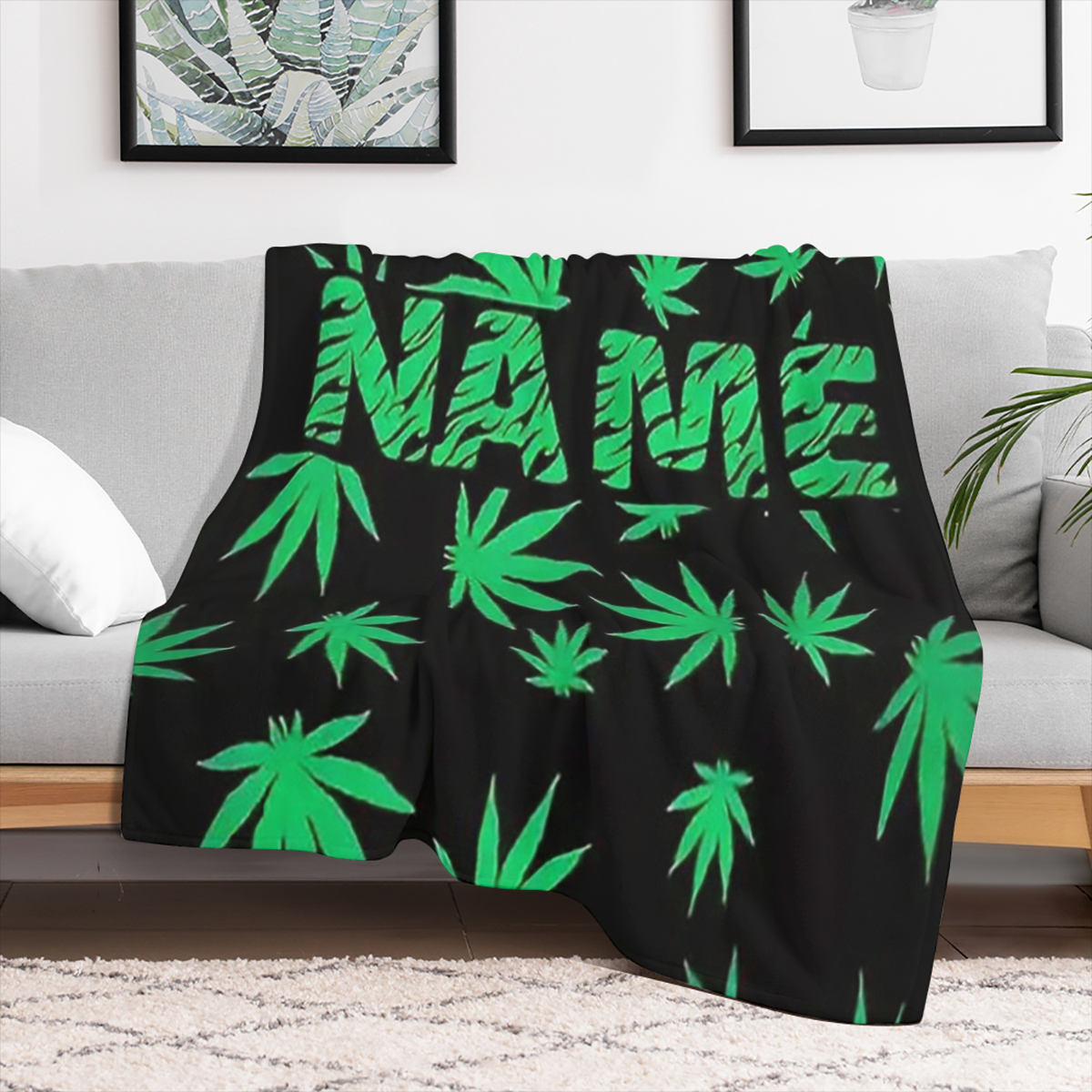 1 Green leaf pattern flannel blanket - soft, warm, allergy-resistant, rip-resistant digital printed blanket for sofas, beds, travel, camping and living rooms - machine washable, modern, all-season