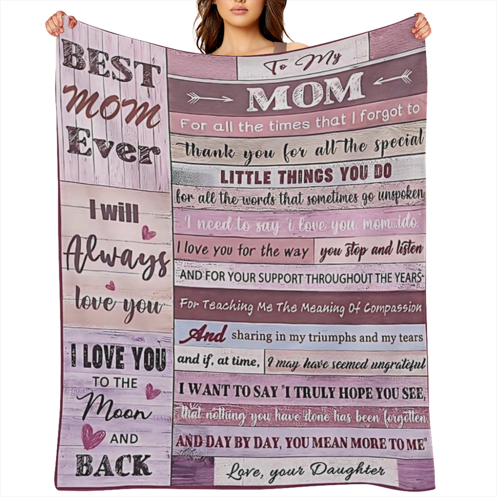 Love-Filled Letter to Mom from Daughter - Cozy Stylish Flannel Throw Blanket with Heartfelt Message Soft Warm for Couch Bed Office Travel - Perfect All-Season Gift Red with Floral Border Mom Blanket
