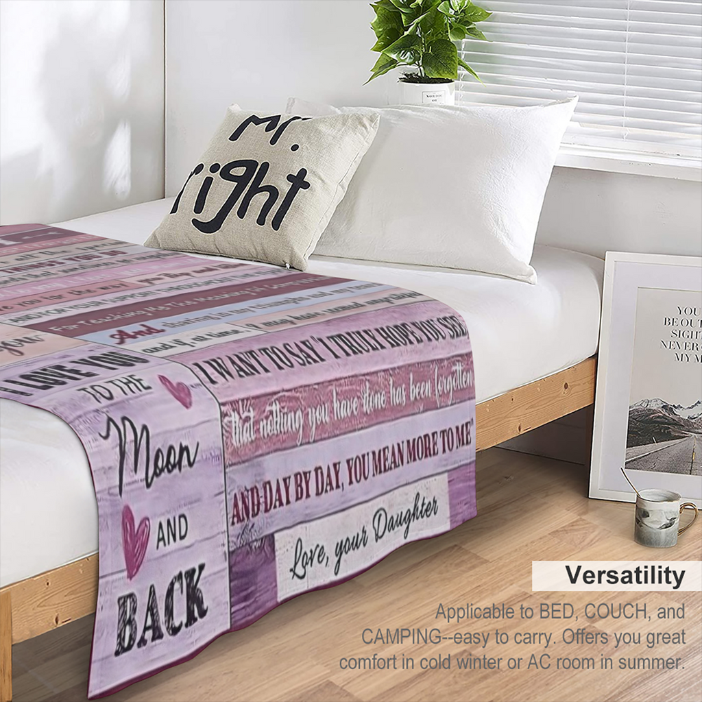 Love-Filled Letter to Mom from Daughter - Cozy Stylish Flannel Throw Blanket with Heartfelt Message Soft Warm for Couch Bed Office Travel - Perfect All-Season Gift Red with Floral Border Mom Blanket