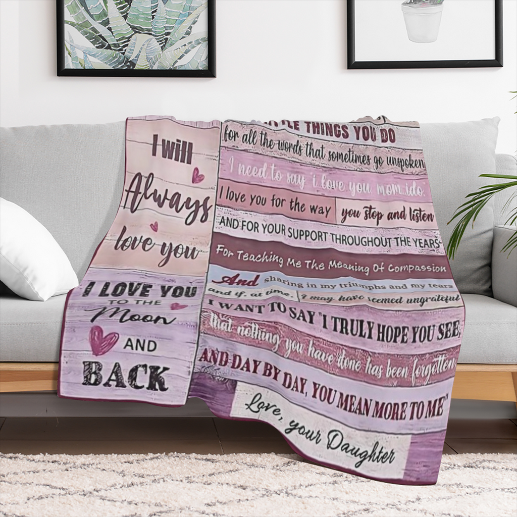 Love-Filled Letter to Mom from Daughter - Cozy Stylish Flannel Throw Blanket with Heartfelt Message Soft Warm for Couch Bed Office Travel - Perfect All-Season Gift Red with Floral Border Mom Blanket