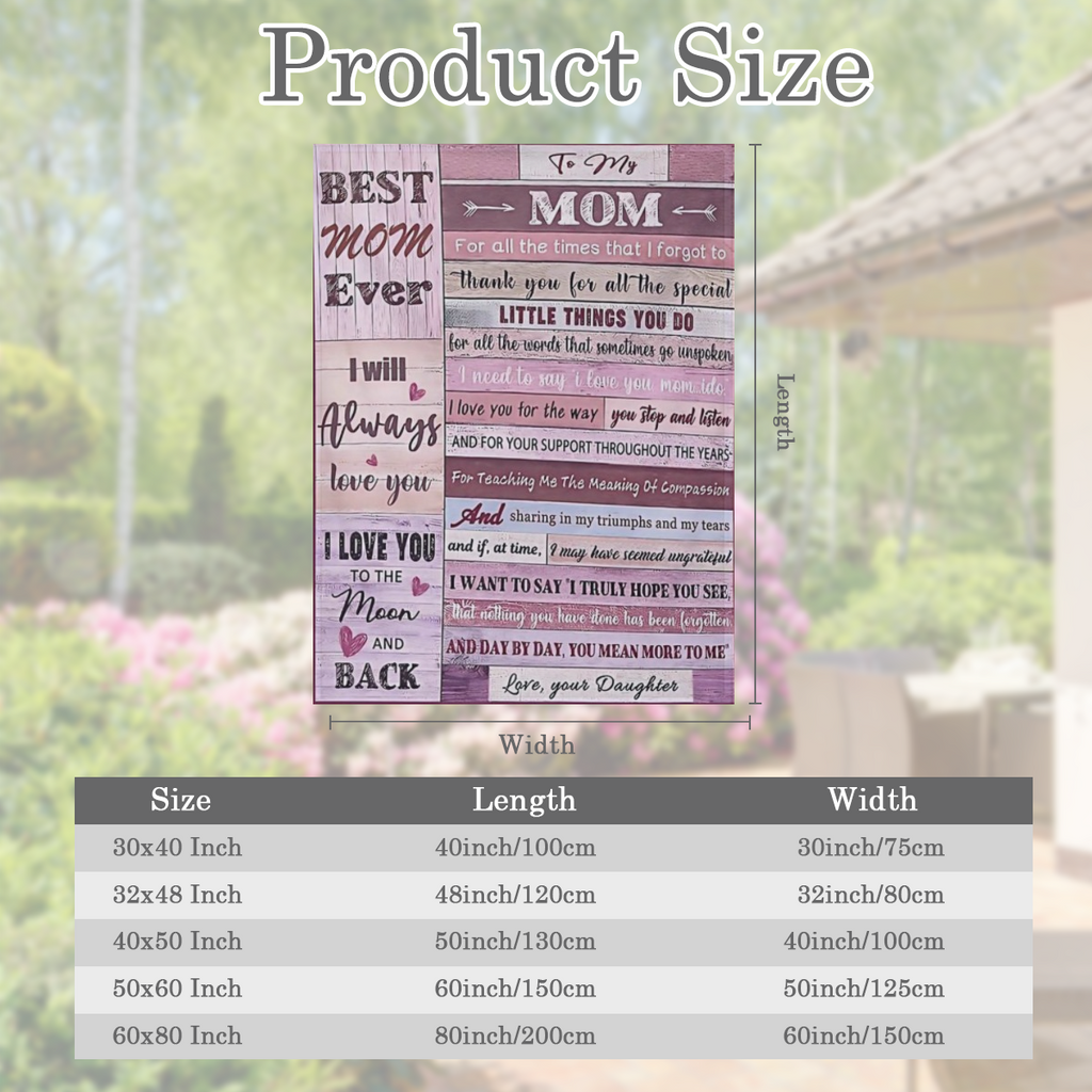 Love-Filled Letter to Mom from Daughter - Cozy Stylish Flannel Throw Blanket with Heartfelt Message Soft Warm for Couch Bed Office Travel - Perfect All-Season Gift Red with Floral Border Mom Blanket
