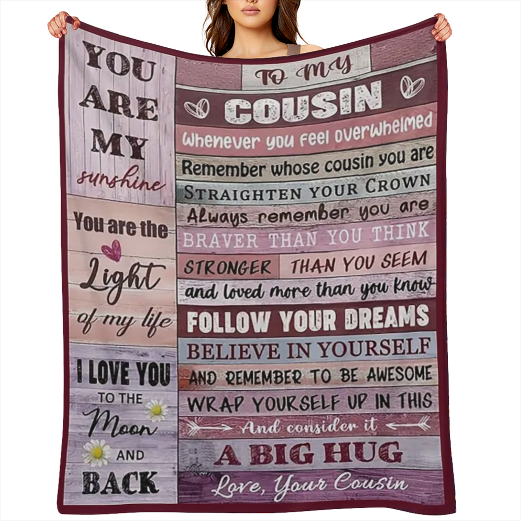 1pc Letter To Cousin Blanket, Contemporary Style, Outdoor Blanket, Travel Camping Blanket, Soft And Comfortable Blanket, Travel Sofa Bed, Office Home Decor, Birthday Gift Blanket, Boys, Girls, Adults,