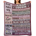 1pc Letter To Cousin Blanket, Contemporary Style, Outdoor Blanket, Travel Camping Blanket, Soft And Comfortable Blanket, Travel Sofa Bed, Office Home Decor, Birthday Gift Blanket, Boys, Girls, Adults,