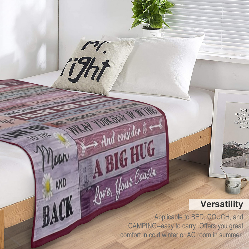 1pc Letter To Cousin Blanket, Contemporary Style, Outdoor Blanket, Travel Camping Blanket, Soft And Comfortable Blanket, Travel Sofa Bed, Office Home Decor, Birthday Gift Blanket, Boys, Girls, Adults,