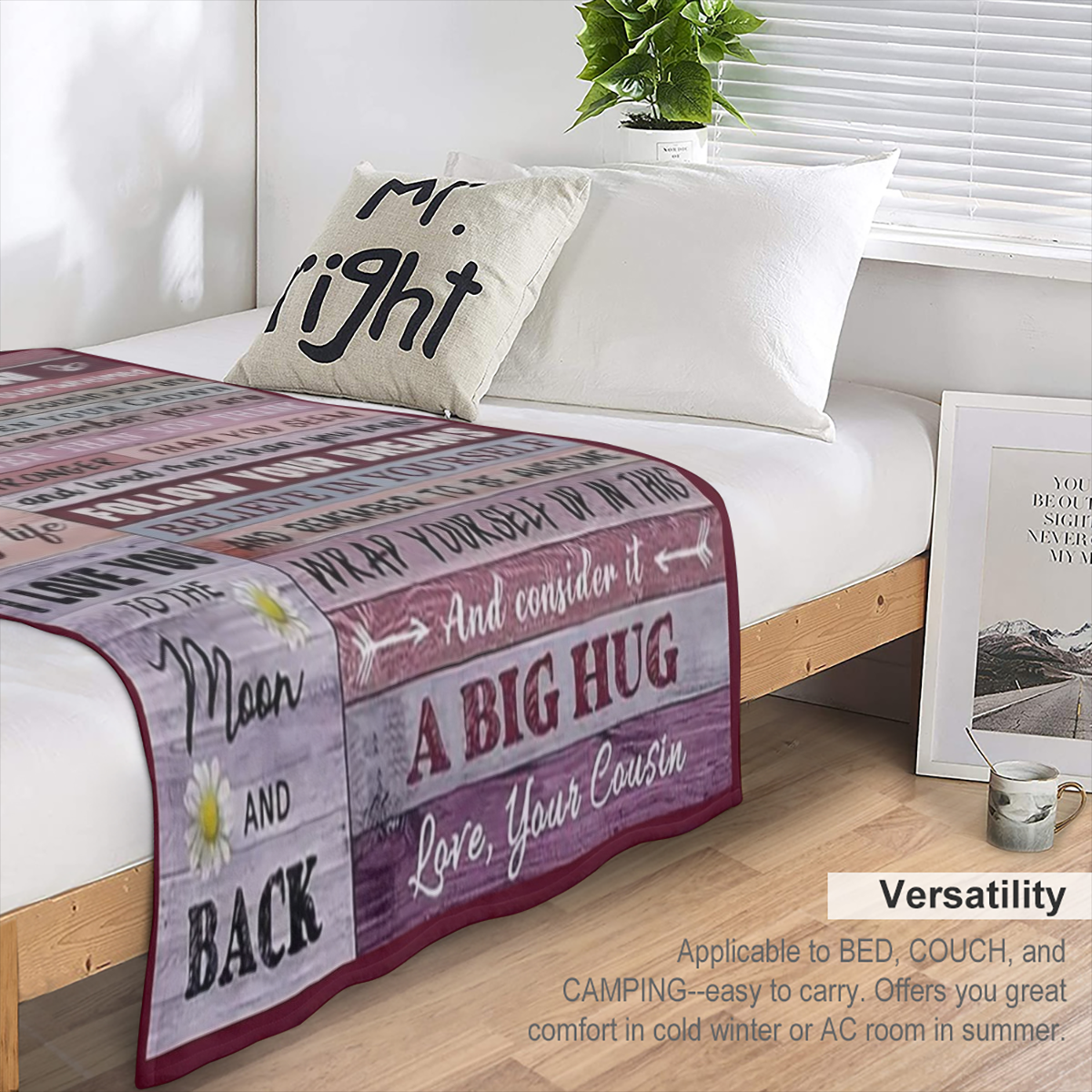 1pc Letter To Cousin Blanket, Contemporary Style, Outdoor Blanket, Travel Camping Blanket, Soft And Comfortable Blanket, Travel Sofa Bed, Office Home Decor, Birthday Gift Blanket, Boys, Girls, Adults,